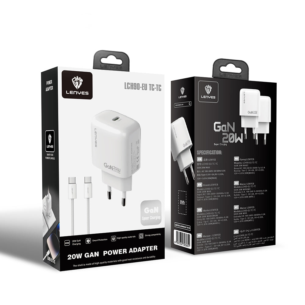 Lenyes LCH90-TC-TC Type-C to Type-C GaN Teknolojili PD Hızlı Şarj Özellikli Şarj Seti 20W Lenyes LCH90-TC-TC Type-C to Type-C GaN Teknolojili PD Hızlı Şarj Özellikli Şarj Seti 20W